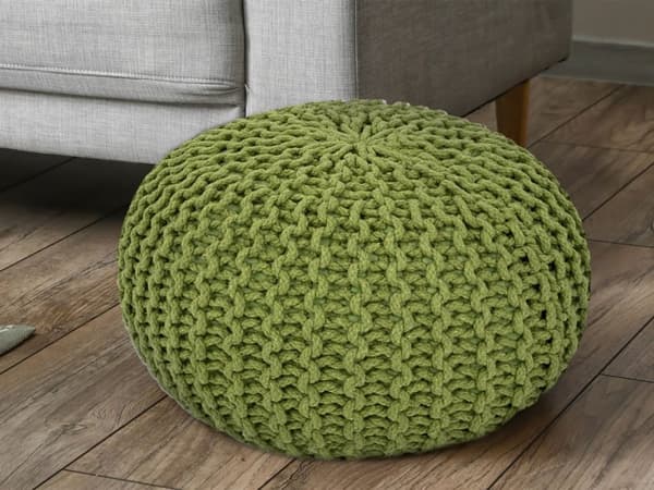 Sittpall pouf set h 37 cm stickning kudde hållbar grön neon