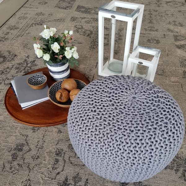 POUF Ø 55 cm Sittpall pouf set stickning kudde hållbar silvergrå