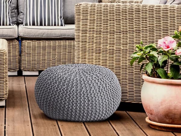 POUF Ø 55 cm Sittpall pouf set stickning kudde hållbar silvergrå