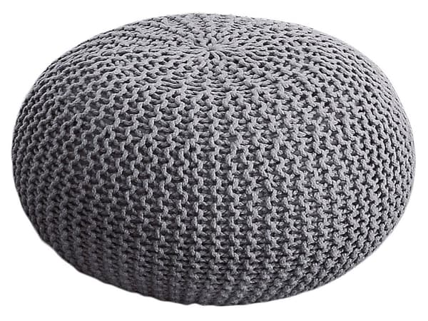 POUF Ø 55 cm Sittpall pouf set stickning kudde hållbar silvergrå