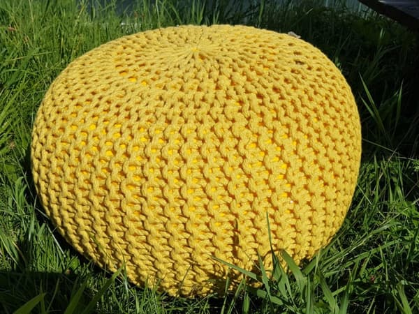 Sittpall pouf set h 37 cm stickning kudde hållbar gul