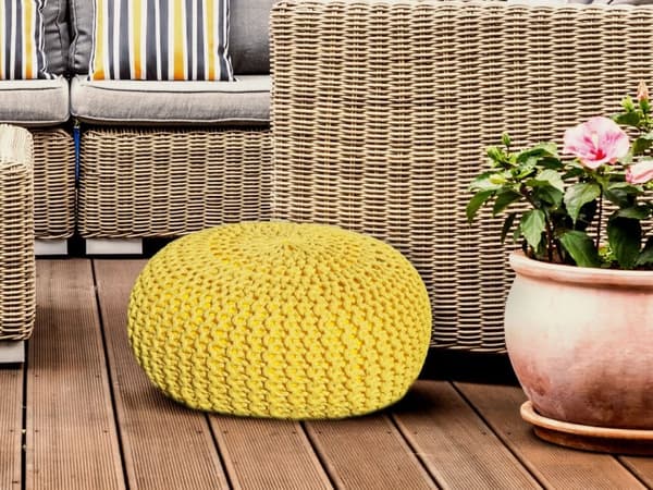 Sittpall pouf set h 37 cm stickning kudde hållbar gul