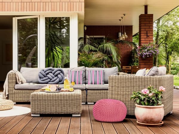 Sittpuff Stickpall Ø 55 cm Terrass Pool Trädgård Hållbar – rosa