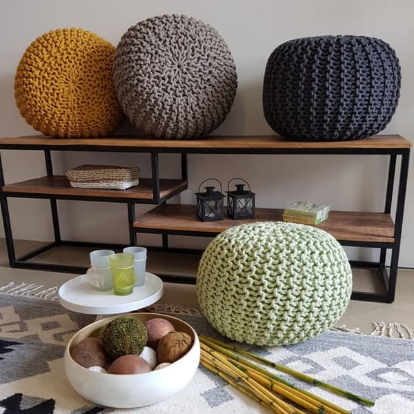 Stickpall pouf Ø 45 cm sittplats puffstol stickgolv kudde – grå