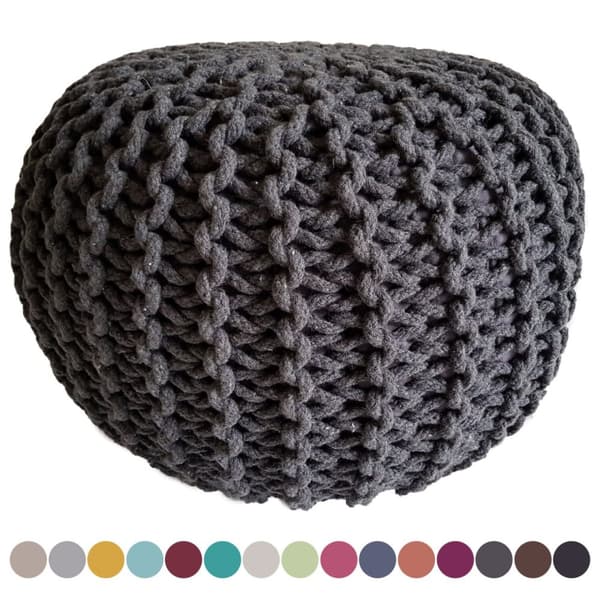 Stickpall pouf Ø 45 cm sittplats puffstol stickgolv kudde – grå