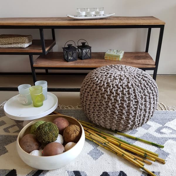 Stickpall pouf Ø 45 cm sittplats stickgolv kudde höjd 30 cm- beige