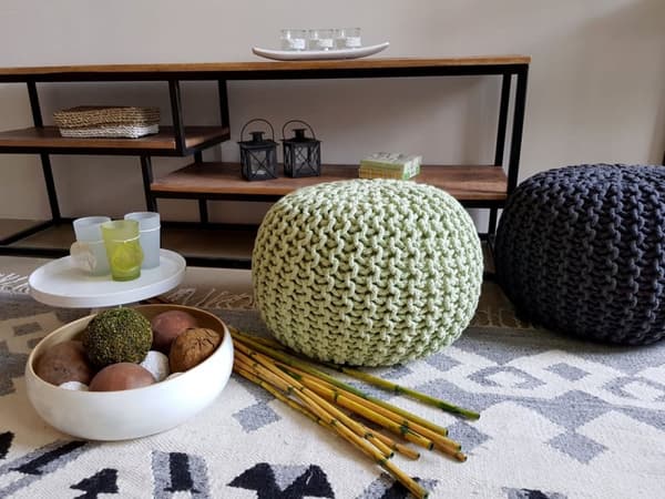 45 cm sittplats puffstol puff grovt-stickad golv kudde – Antracit