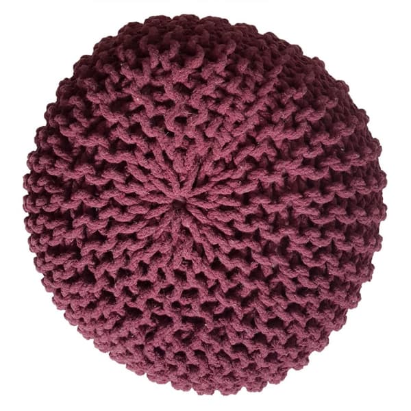 Ø 45 cm sittplats puffstol grovt-stickad golv kudde höjd 30 cm bordeaux