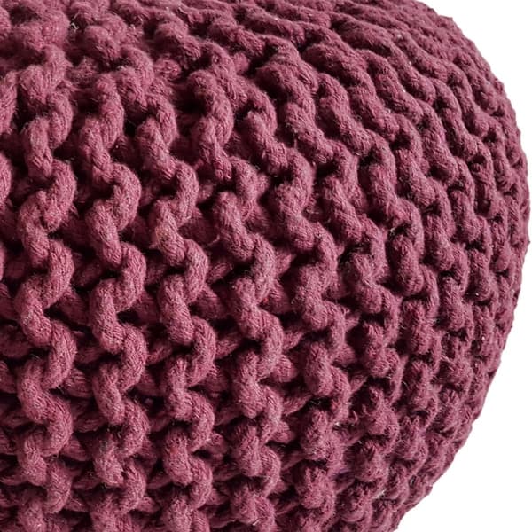 Ø 45 cm sittplats puffstol grovt-stickad golv kudde höjd 30 cm bordeaux