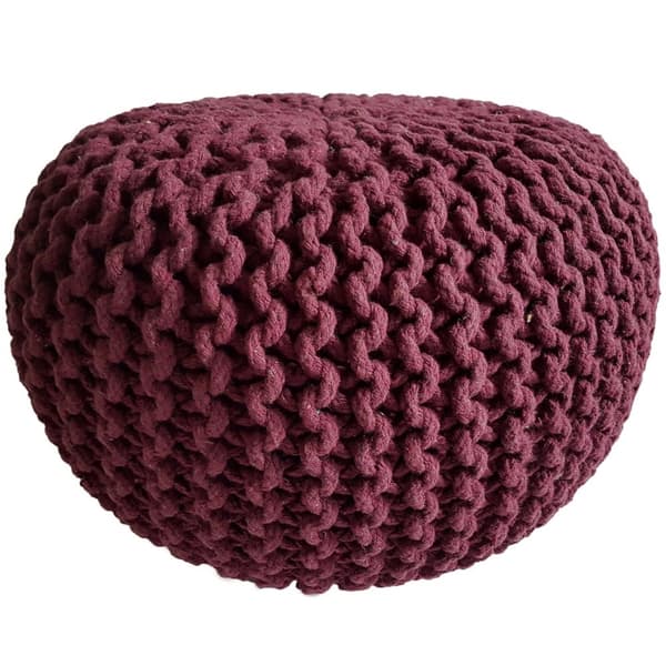 Ø 45 cm sittplats puffstol grovt-stickad golv kudde höjd 30 cm bordeaux
