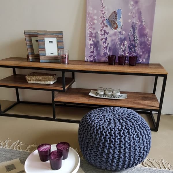 Stickpall pouf Ø 45 cm sittplats puffstol puff grovt-stickad – blå