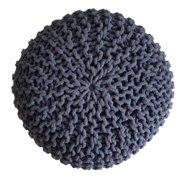 Stickpall pouf Ø 45 cm sittplats puffstol puff grovt-stickad – blå