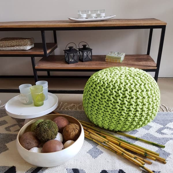 Stickpall pouf Ø 45 cm puffstol golv kudde höjd 30 cm- grön