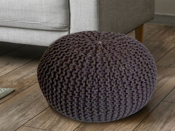 Stickpall pouf Ø 45 cm sittplats puffstol grovt-stickad – brun