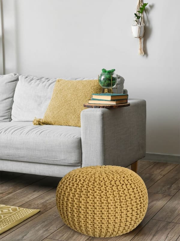 POUF Ø 55 cm Knitting Stool golv kudde hållbar grovt stickad look
