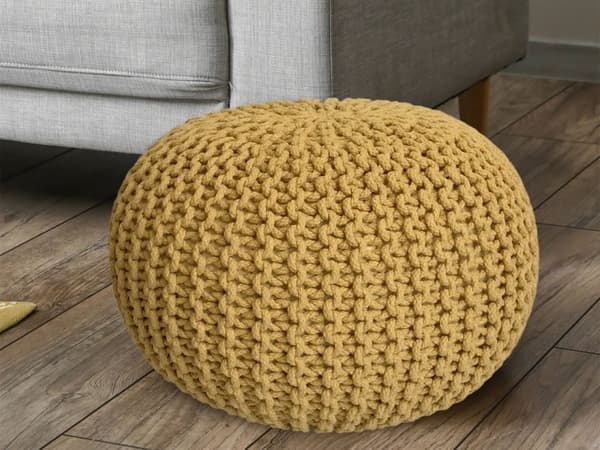 POUF Ø 55 cm Knitting Stool golv kudde hållbar grovt stickad look