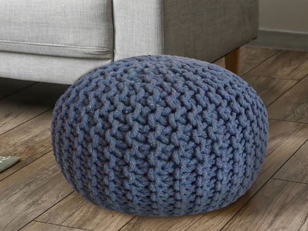 POUF Ø 55 cm Knitting Stool golv kudde hållbar grovt blå