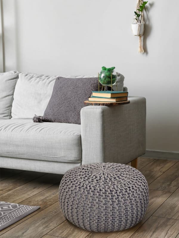 POUF 55 cm Knitting Stool golv kudde hållbar grå