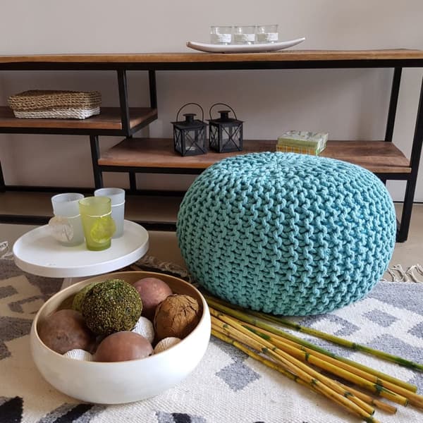 Stickad pall pouf Ø 45 cm sittplats puffstol grovt