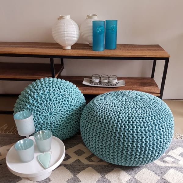 Stickad pall pouf Ø 45 cm sittplats puffstol grovt