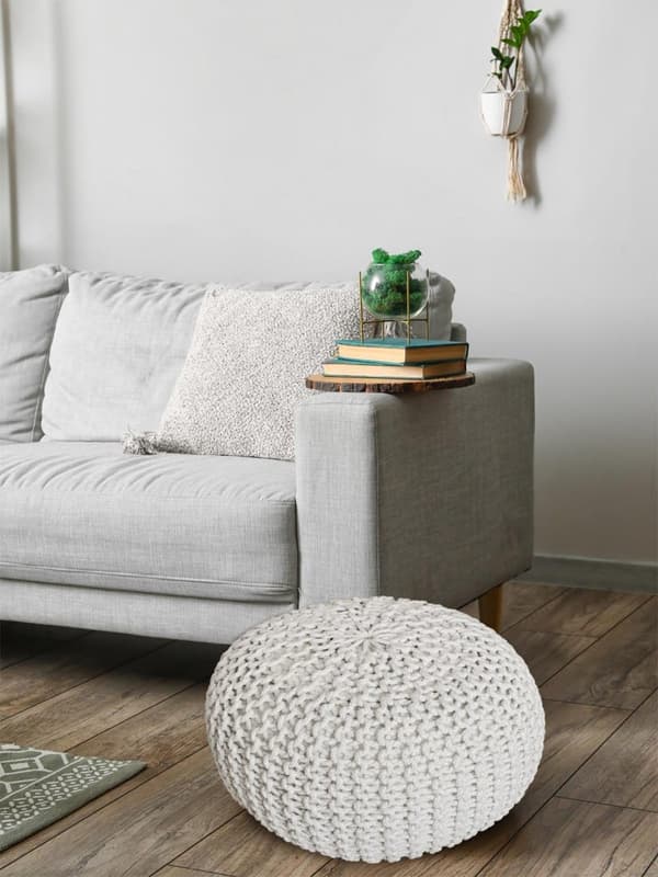 Stickad pall pouf Ø 45 cm sittplats grovt-stickad kudde höjd 30 cm