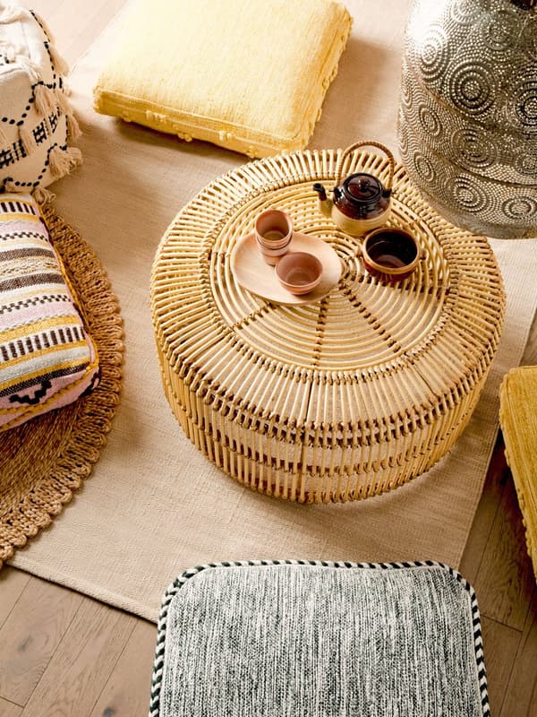 Golvkudde Gul Bomull 60 x 60 x 12 cm Puff Ottoman Dekorativ Accentdel Boho Stil