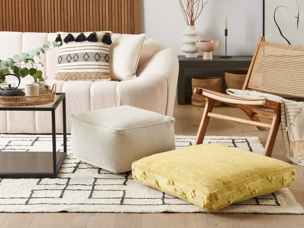 Golvkudde Gul Bomull 60 x 60 x 12 cm Puff Ottoman Dekorativ Accentdel Boho Stil