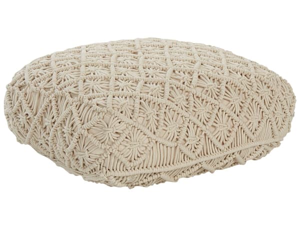 Puf Beige Bomuld 50 x 50 x 20 cm Firkantet Dekorativ Mønstret Gulvpude i Macrame Flet Siddepuf Multifunktionel Fodskammel Indendørs Stue
