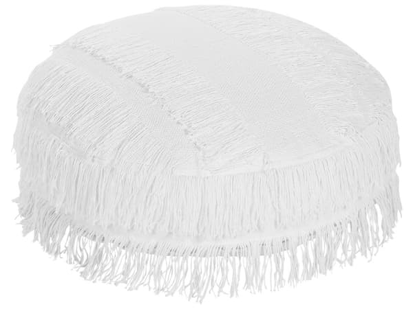 Puf Hvid Bomuld EPS kugler ø 50 cm Dekorativ Gulvpude med Frynser Fluffet Design Fodskammel Multifunktionel Boho Tilbehør Stue Soveværelse