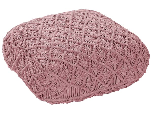 Sittkudde Rosa Bomull 50 x 50 x 20 cm Makramemönster Fyrkantig Tyg Sittpuff