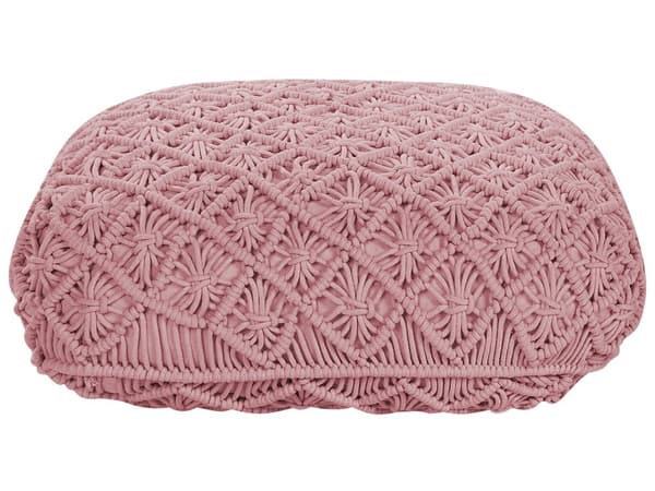 Sittkudde Rosa Bomull 50 x 50 x 20 cm Makramemönster Fyrkantig Tyg Sittpuff