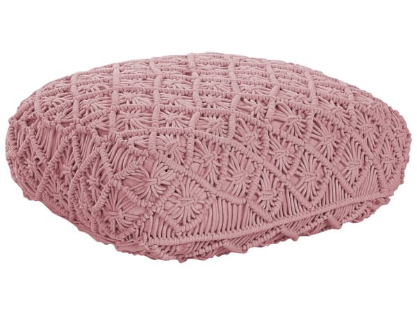 Sittkudde Rosa Bomull 50 x 50 x 20 cm Makramemönster Fyrkantig Tyg Sittpuff
