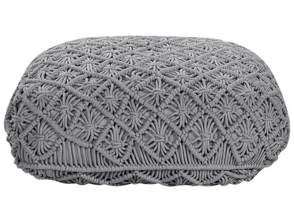Sittkudde Grå Bomull 50 x 50 x 20 cm Makramemönster Fyrkantig Tyg Sittpuff