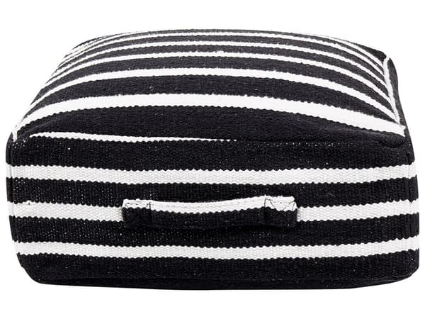 Gulvpute Puff Svart Hvit Bomull 50 x 50 x 20 cm Stripete Mønster Firkantet Stoff Sittepuff