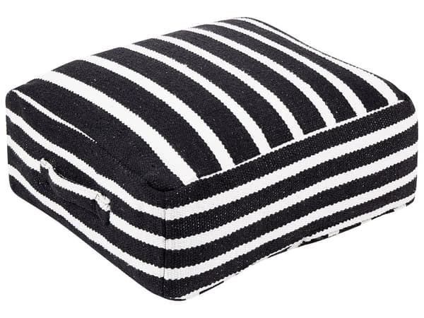 Gulvpute Puff Svart Hvit Bomull 50 x 50 x 20 cm Stripete Mønster Firkantet Stoff Sittepuff