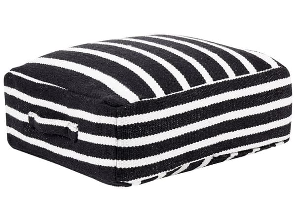 Gulvpute Puff Svart Hvit Bomull 50 x 50 x 20 cm Stripete Mønster Firkantet Stoff Sittepuff