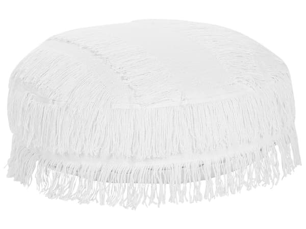 Gulvpute Hvit Bomull ø 50 cm Frynser Fluffy Sitteplass Puff Dekorativ Innredning Boho
