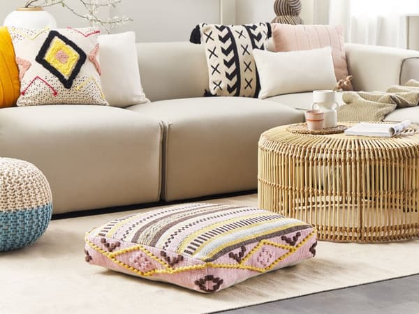 Gulvpute Flerfarget Bomull 60 x 60 x 12 cm Geometrisk mønster Firkantet Boho Moderne Stoff Sittepuff
