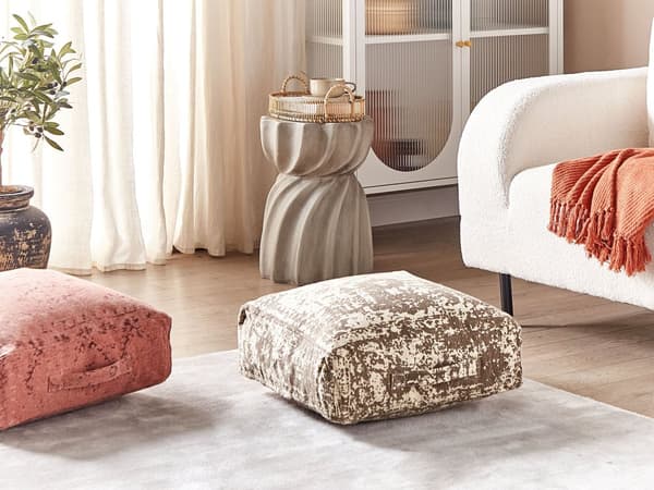 Lattiatyyny beige/ruskea puuvilla 50 x 50 x 20 cm abstrakti kuviointi rahi