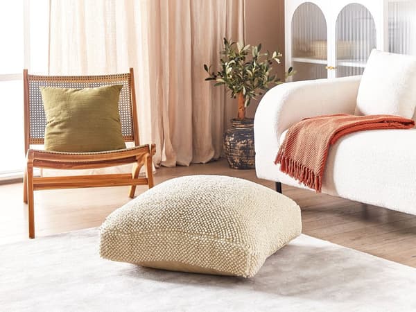 Sittkudde Beige Bomull 70 x 70 x 15 cm Enfärgat Mönster Fyrkantig Sittpuff Tyg Vardagsrum Sovrum