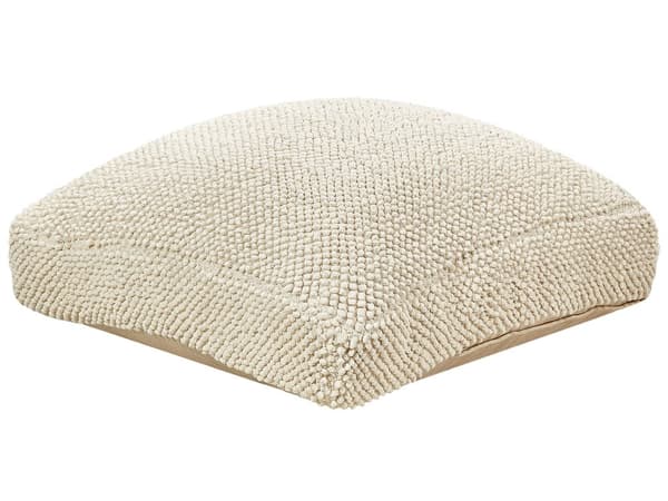 Sittkudde Beige Bomull 70 x 70 x 15 cm Enfärgat Mönster Fyrkantig Sittpuff Tyg Vardagsrum Sovrum