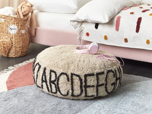 Siddepude til gulvet Beige bomuld 60 x 60 x 20 cm Alfabetmønster til børn Stue Børneværelse