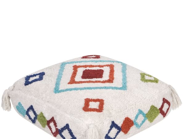 Gulvpute Hvit og Flerfarget Bomull 55 x 55 x 20 cm Geometrisk Mønster Firkantet Stoff Sittepute
