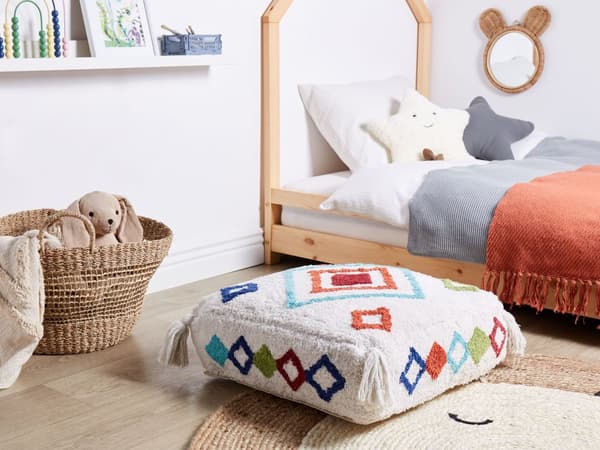 Gulvpute Hvit og Flerfarget Bomull 55 x 55 x 20 cm Geometrisk Mønster Firkantet Stoff Sittepute
