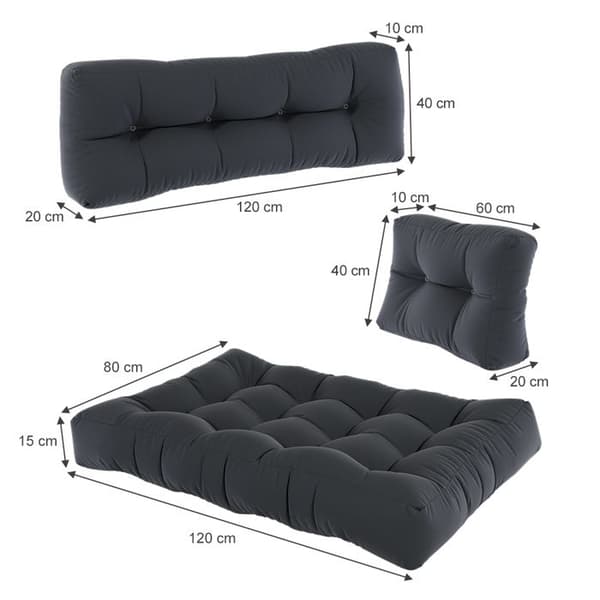 Vicco Flocken palettkuddset, grafit, 120 x 80 cm 3 delar