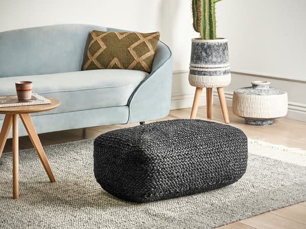 Gulvpute Svart Jute EPS-kuler 70 x 40 x 20 cm Håndlaget Bohemsk stil Boligtilbehør Puff