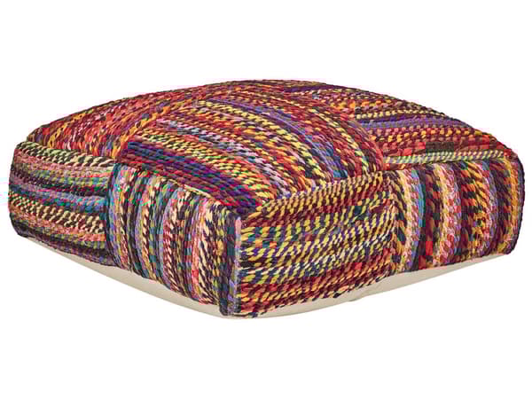 Gulvpude Siddepude i farvet bomuld 70 x 70 x 20 cm håndlavet firkantet stofpuf i boho-stil i stuen