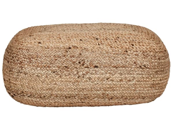 Golvkudde Beige Jute EPS Pärlor Fyllning 70 x 40 x 20 cm Rund Boho Stil Hemtillbehör