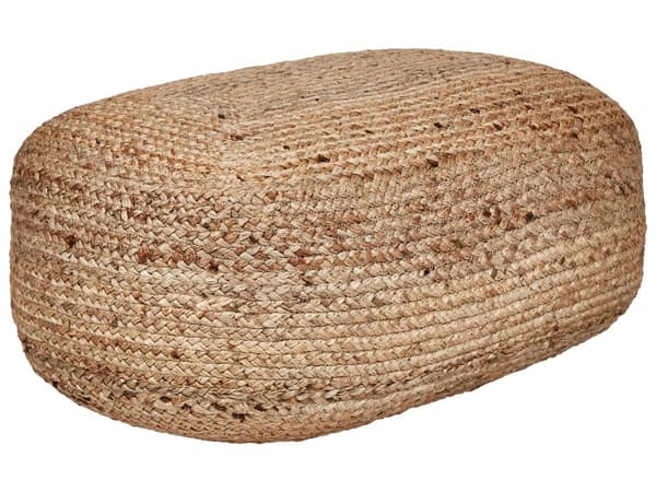 Golvkudde Beige Jute EPS Pärlor Fyllning 70 x 40 x 20 cm Rund Boho Stil Hemtillbehör