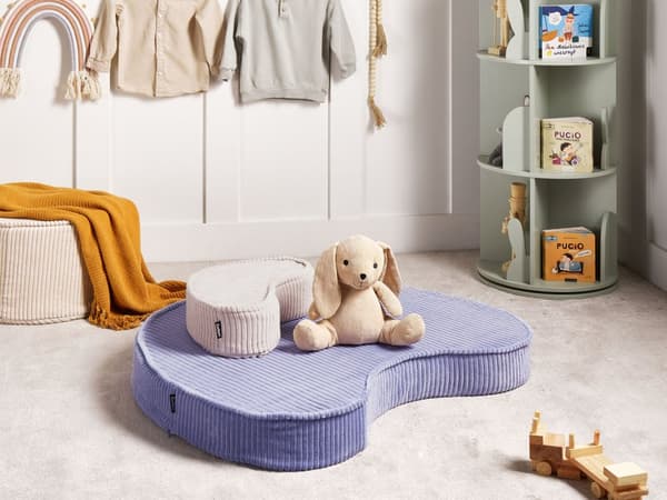 Gulvpute i Lilla og Beige Bomull 90 x 75 x 10 cm Bønneformet Sittepuff i Fløyelsstruktur med Ribbestruktur